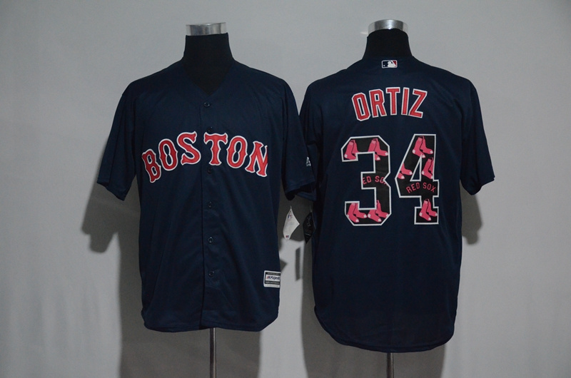 2017 MLB Boston Red Sox #34 Ortiz Blue Fashion Edition Jerseys